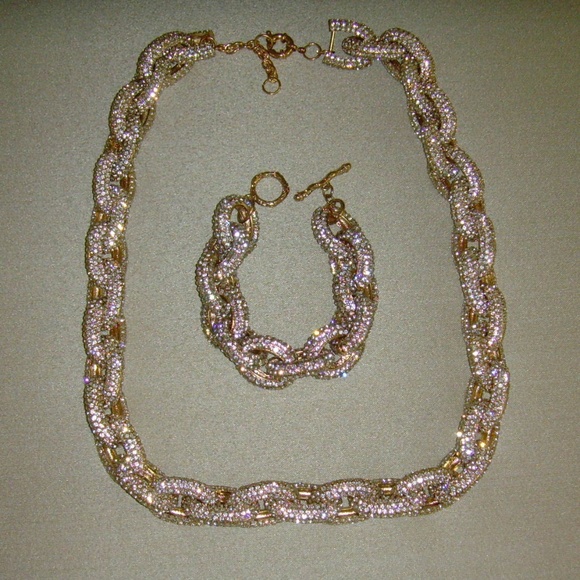 Rhinestone and Gold-Tone Chain Link Necklace - Picture 11 of 15